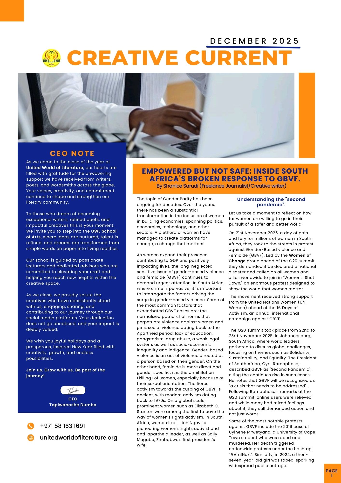 UWLs Monthly Newsletter: Creative Current, December Issue.